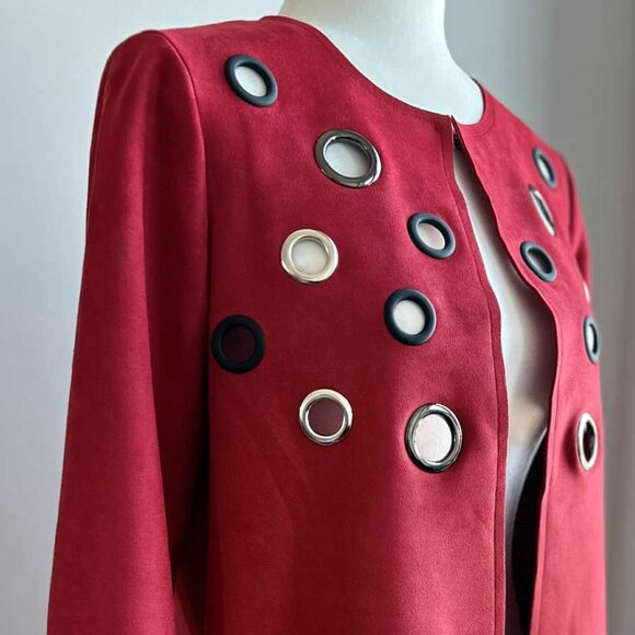 Michael Phillips Zoe Vivid Red Faux-Suede Grommet Open Coat w/ Pockets – US XS - Picture 1 of 12